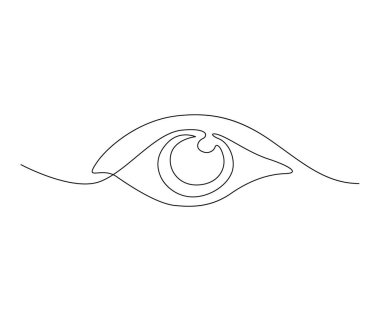 Sürekli bir çizgi göz teması. Minimalist göz ve retina ana hatları tasarımı. Düzenlenebilir aktif vuruş vektörü.
