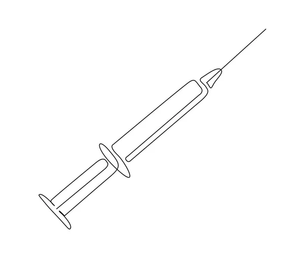 stock vector Continuous one line drawing of medical syringe and vial. Simple illustration of Vaccine and Injection Syringe line art vector illustration.