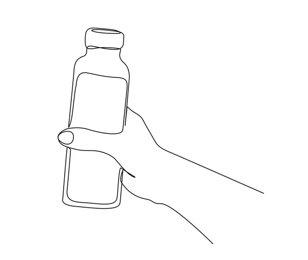 Continuous One Line Drawing Hand Holding Drinking Bottle Simple Glass — Image vectorielle