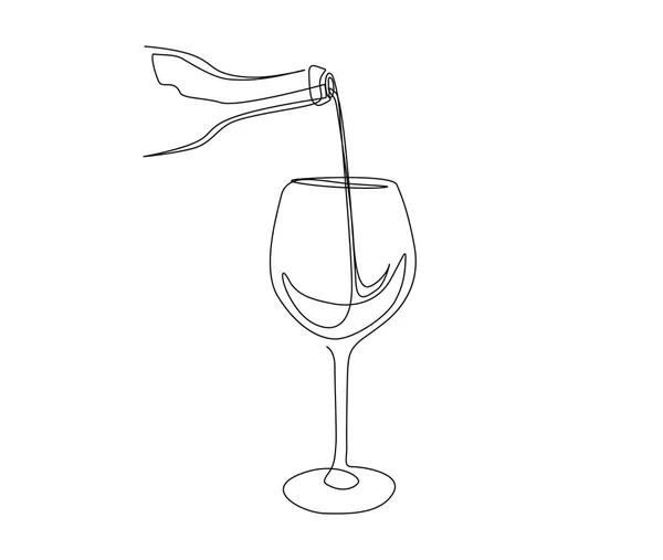ワイングラスに抽象的な注ぐワインの連続的な1行の図面 シンプルなワイングラスラインアートベクトルイラスト — ストックベクタ