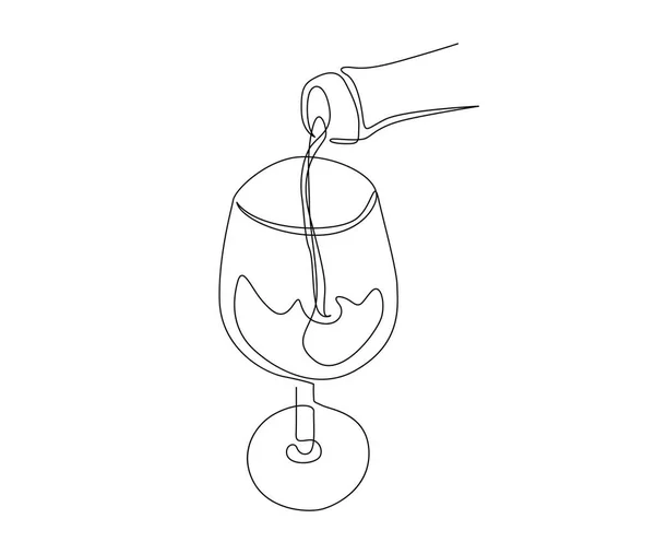 连续画一行抽象地把葡萄酒倒入酒杯中 简单的葡萄酒玻璃线艺术矢量图解 — 图库矢量图片