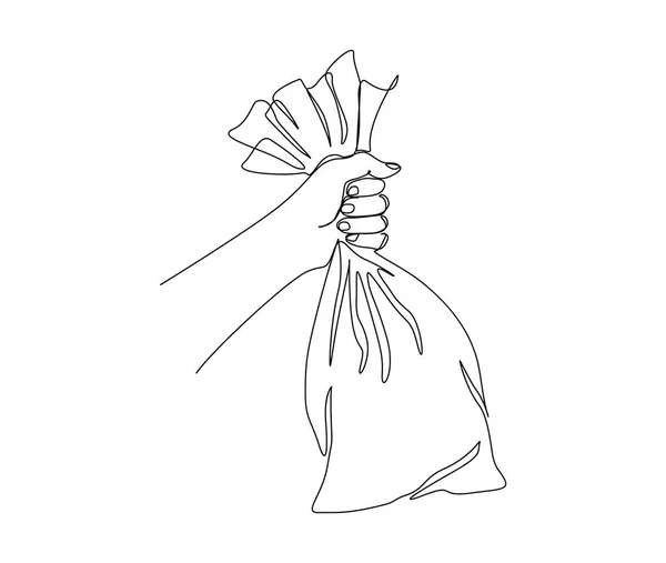Continuous One Line Drawing Hand Holding Money Bag Simple Money — Vettoriale Stock