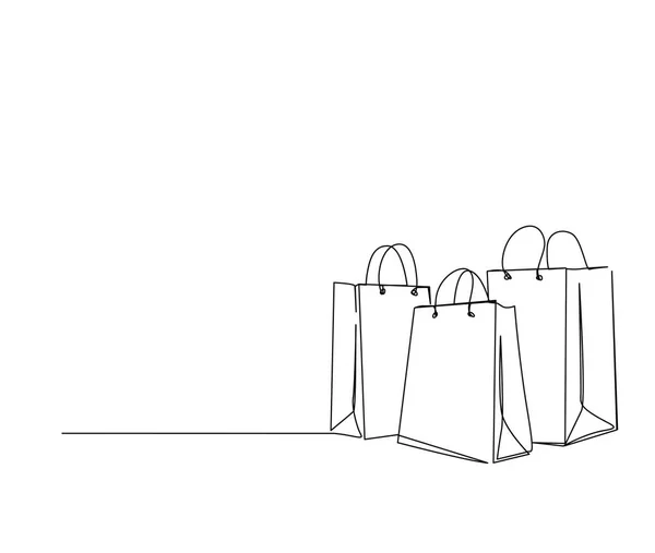 Kontinuierliche Linienzeichnung Von Einkaufstaschen Einfache Papiertüten Taschen Linie Kunst Vektor — Stockvektor