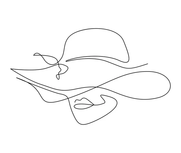 Συνεχής Ζωγραφιά Μιας Όμορφης Γυναίκας Καπέλο Ήλιου Απλή Γραμμική Ομορφιά — Διανυσματικό Αρχείο