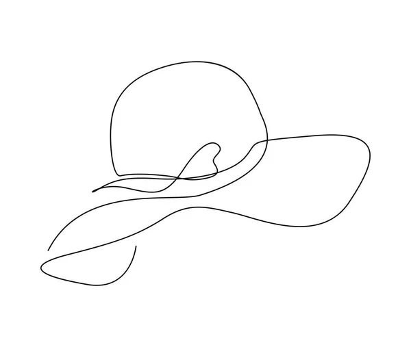 Dibujo Continuo Una Línea Sombreros Mujer Hembra Simple Sombrero Verano — Vector de stock