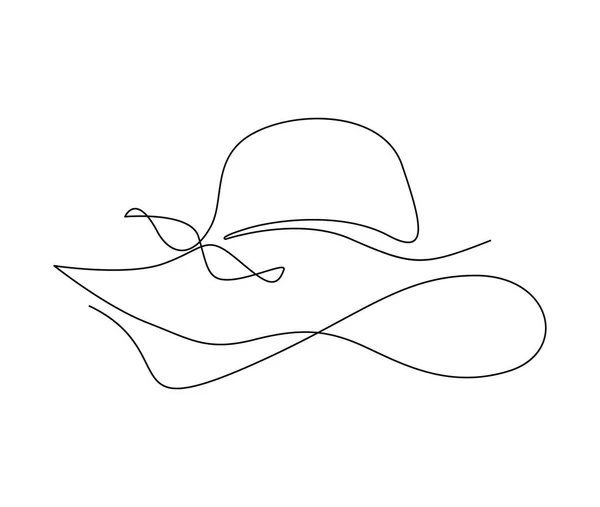Continuous One Line Drawing Women Sun Hat Simple Female Summer — Stock Vector