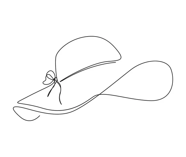 女性の太陽の帽子の連続的な1行の図面 シンプルな女性の夏の帽子ラインアートベクトルイラスト — ストックベクタ