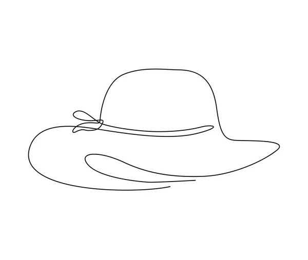 Συνεχής Μία Γραμμή Σχέδιο Των Κομψών Γυναικών Καπέλο Ήλιο Απλό — Διανυσματικό Αρχείο