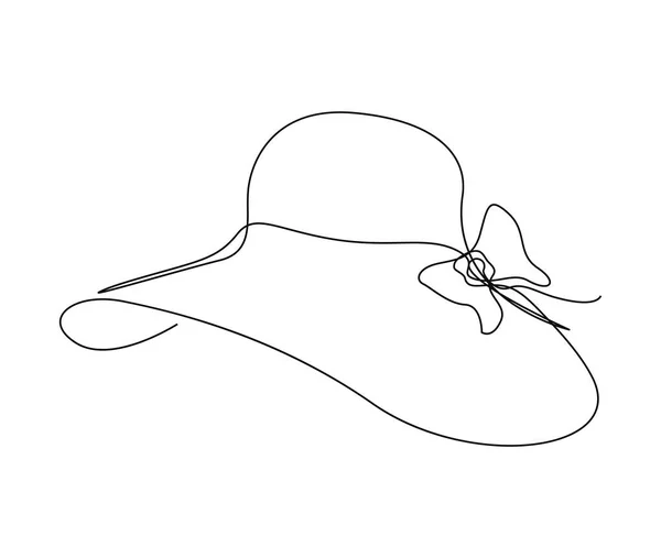 Desenho Contínuo Uma Linha Chapéu Sol Mulheres Simples Feminino Verão — Vetor de Stock