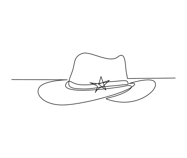 Συνεχής Μονοχρωμία Καουμπόικο Καπέλο Απλή Καουμπόι Καπέλο Γραμμή Τέχνη Διάνυσμα — Διανυσματικό Αρχείο