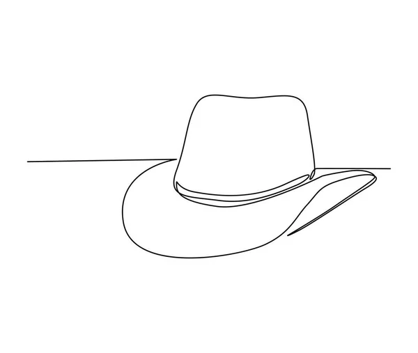 牛仔帽的连续单行绘图 简单的牛仔帽线条艺术矢量插图 — 图库矢量图片