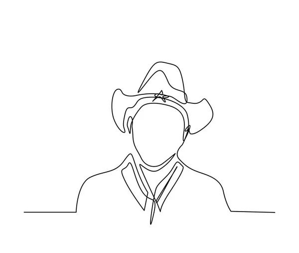 Kontinuerlig Teckning Man Cowboyhatt Enkel Cowboy Linje Konst Vektor Illustration — Stock vektor