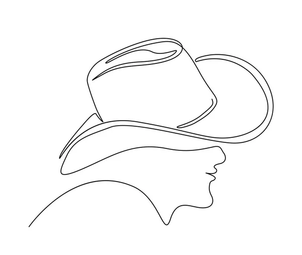 Dibujo Continuo Una Línea Hombre Con Sombrero Vaquero Cowboy Simple — Vector de stock