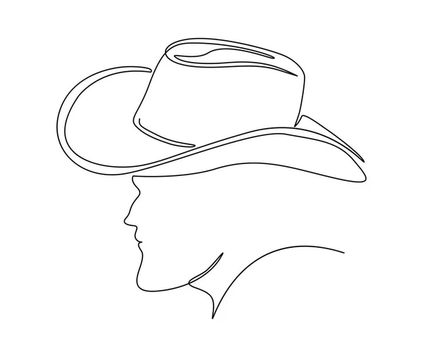 Dibujo Continuo Una Línea Hombre Con Sombrero Vaquero Cowboy Simple — Archivo Imágenes Vectoriales