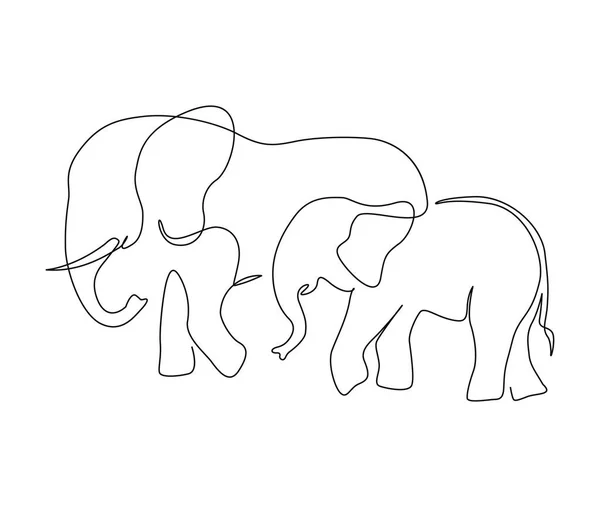 Dibujo Continuo Una Línea Elefante Diseño Arte Línea Elefante Grande — Vector de stock