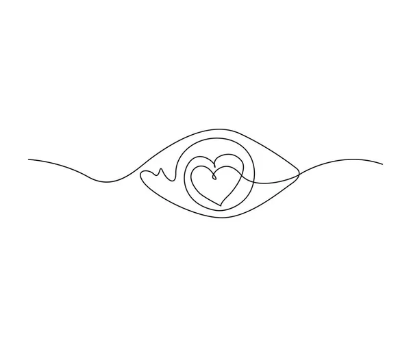 Непрерывный Рисунок Глазных Часов Минималистский Глаз Нарушенной Сетчаткой Сердца Дизайн — стоковый вектор