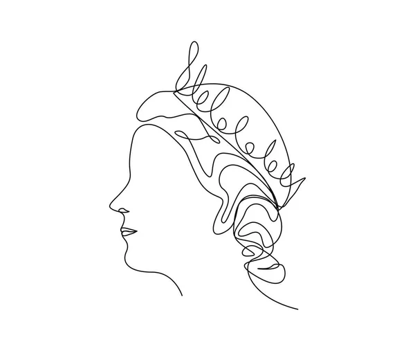女王和王冠的连续单行绘图 简单的女王头饰设计 可编辑的主动冲程矢量 — 图库矢量图片