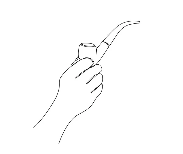 Continuous One Line Drawing Hand Holding Tobacco Pipe Simple Hand — Stock Vector