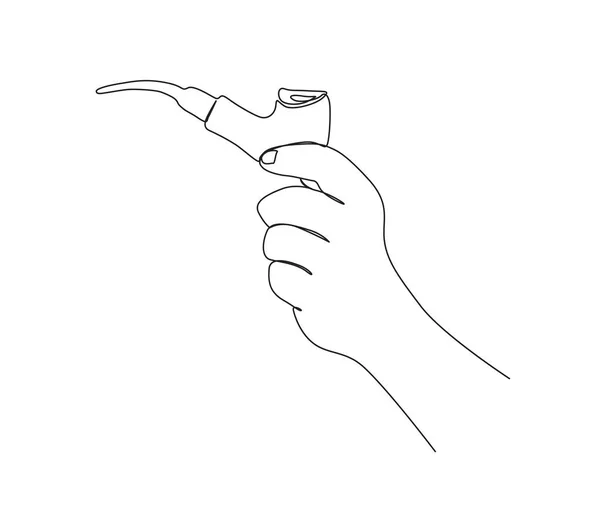Безперервний Креслення Однієї Лінії Руки Тримає Тютюнову Трубу Проста Рука — стоковий вектор