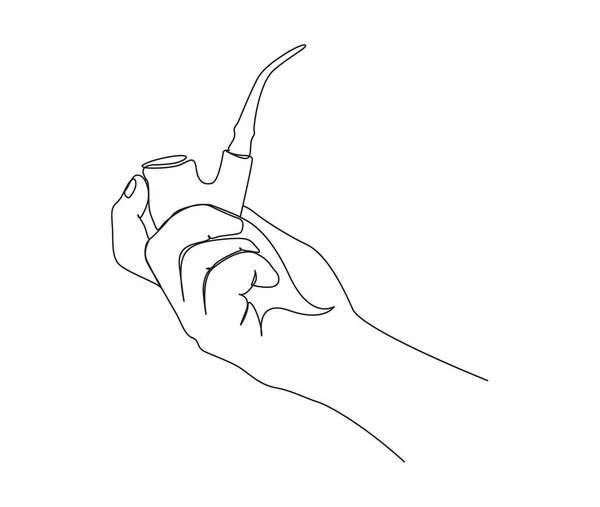 手握烟斗的连续单线绘图 简单的手握烟斗轮廓设计 可编辑的主动冲程矢量 — 图库矢量图片