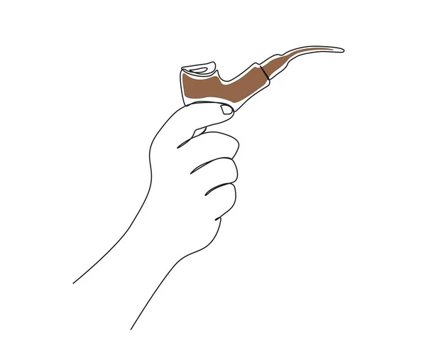 手を保持タバコパイプの連続的な1行の図面 シンプルな手は 喫煙パイプアウトラインデザインを保持 編集可能なアクティブストロークベクトル — ストックベクタ