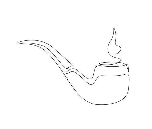 タバコパイプの連続的な1行の図面 シンプルな喫煙パイプアウトラインデザイン 編集可能なアクティブストロークベクトル — ストックベクタ