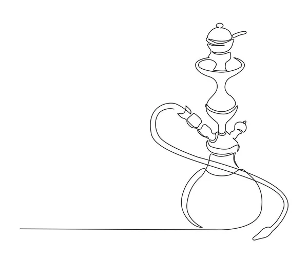 フックの連続的な1行の描画ああ タバコの喫煙機器 単純なシーシャのアウトラインベクトル図 — ストックベクタ