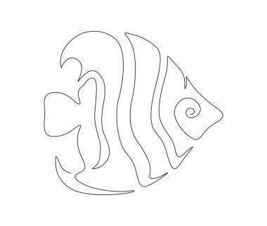 Sürekli bir balık çizimi. Basit deniz ışın yüzgeçli balığı veya kelebek balığı ana hatlı vektör çizimi.