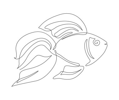 Sürekli bir balık çizimi. Basit akvaryum balığı ana hatlı vektör çizimi. 