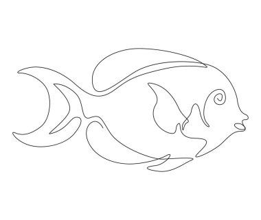 Sürekli bir balık çizimi. Basit cerrah balığı ana hatlı vektör çizimi. 