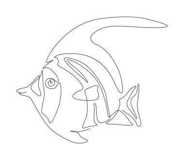 Sürekli bir balık çizimi. Basit kelebek balığı ana hatlı vektör çizimi. 