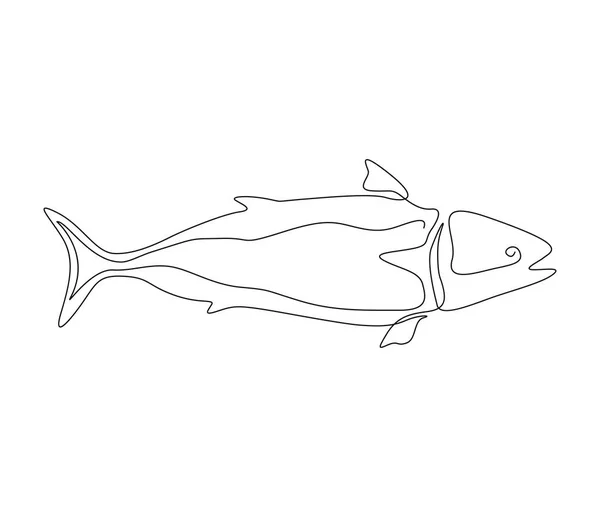 Ciągły Jednorzędowy Rysunek Ryb Padlinożernych Proste Ocean Ryb Zarys Wektor — Wektor stockowy