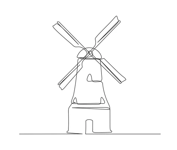 Continuous One Line Drawing Old Vintage Wind Mill Simple Vintage — Stock Vector