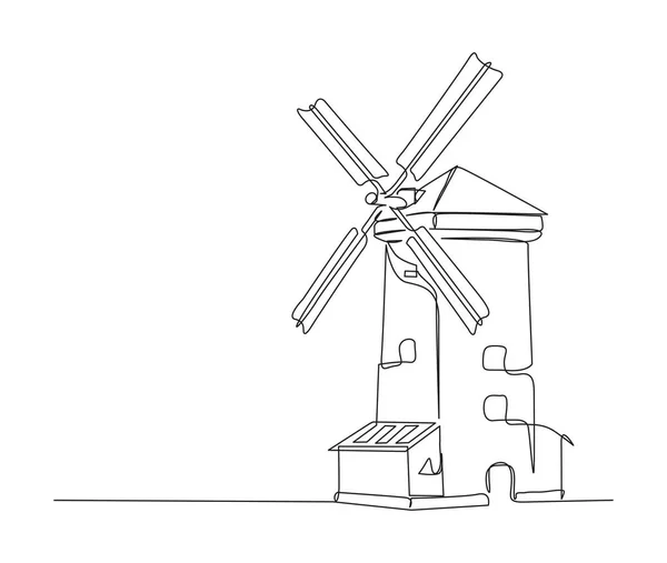 Continuous One Line Drawing Old Vintage Wind Mill Simple Old — Stock Vector