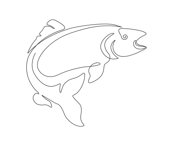Continuous One Line Drawing Fish Simple Ocean Fish Outline Vector — Stock Vector