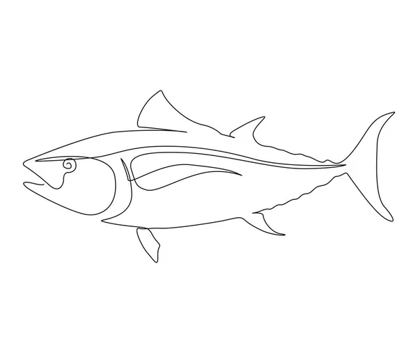 Desenho Contínuo Uma Linha Atum Simples Oceano Peixe Contorno Vetor — Vetor de Stock
