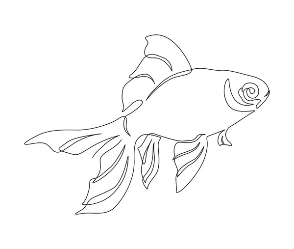 Kontinuerlig Linje Ritning Fisk Enkel Gyllene Fisk Kontur Vektor Illustration — Stock vektor