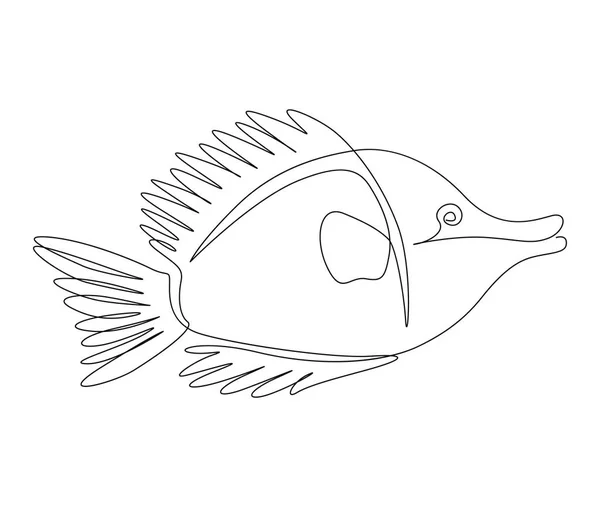 Nepřetržitá Jedna Čára Kresby Ryb Jednoduchá Ilustrace Vektoru Obrysu Motýla — Stockový vektor