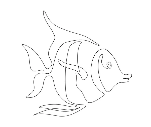 Kontinuerlig Linje Ritning Fisk Enkel Fjärilsfisk Kontur Vektor Illustration — Stock vektor