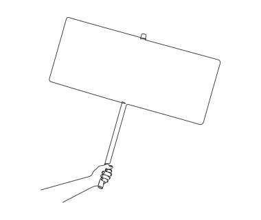 El çizimlerinin durmaksızın boş tabela levhalarını tutması. Kereste, aktivizm, kampanya, konsept çizgisi sanat çizgisi illüstrasyonu.