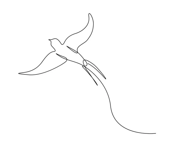 飛ぶツバメの鳥の連続的な1行の図面 シンプルな納屋飲み込むアウトラインベクトルイラスト — ストックベクタ