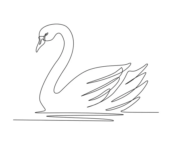 Continuous One Line Drawing Mute Swan Simple Swan Outline Vector — Stock Vector