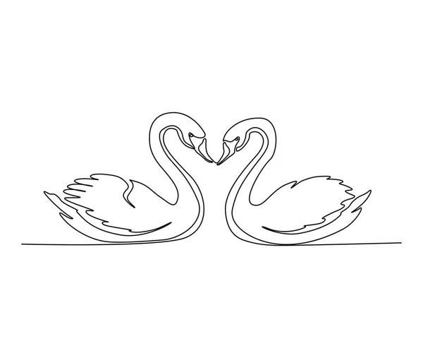 Continuous One Line Drawing Couple Mute Swan Lovely Couple Swan — Stock Vector