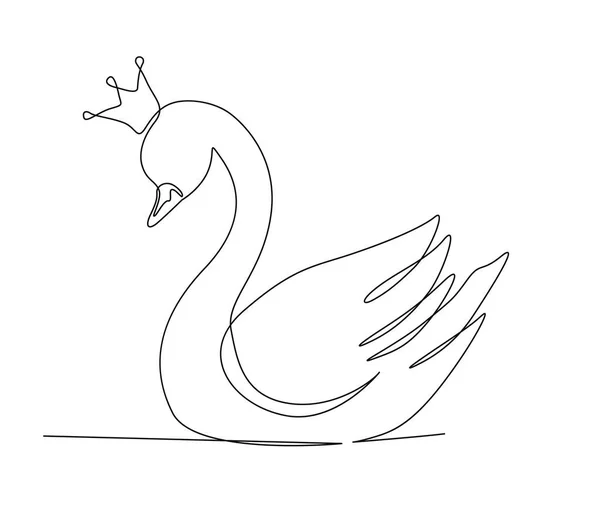 Continuous One Line Drawing Mute Swan Simple Princess Swan Outline — Stock Vector