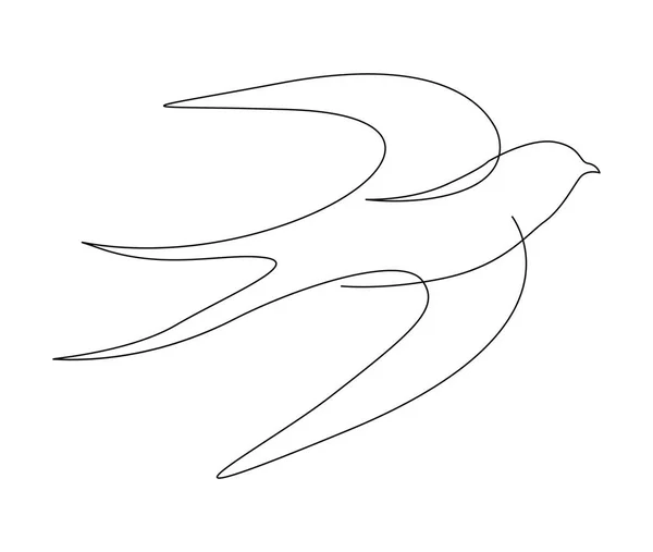Kontinuierliche Einzeilige Zeichnung Eines Fliegenden Schwalbenvogels Einfache Scheunenschwalbe Umriss Vektor — Stockvektor