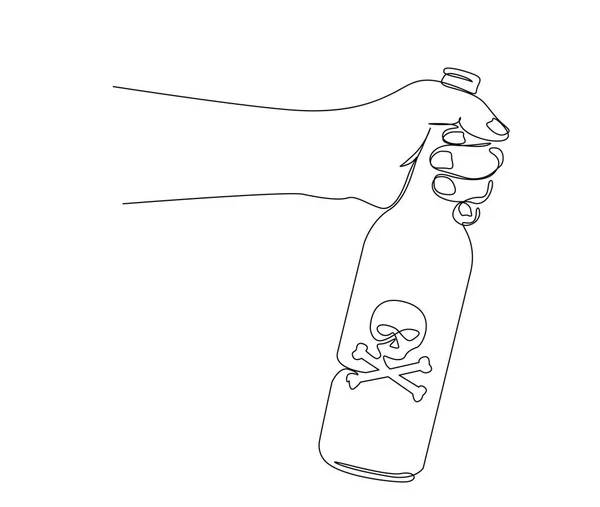 Dessin Continu Une Ligne Main Tenant Poison Bouteille Bouteille Poison — Image vectorielle
