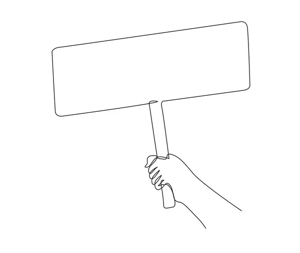 手拿空标牌的连续单行绘图 手握木板 激进主义 公告概念线 艺术载体图解 — 图库矢量图片
