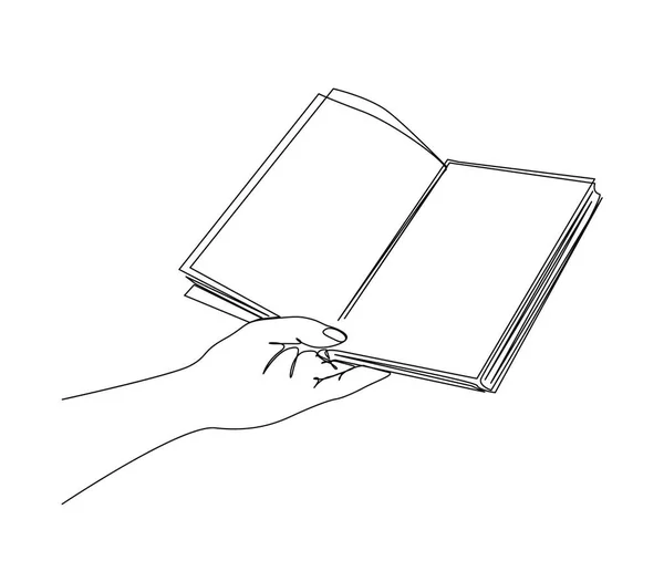 Συνεχές Σχέδιο Μιας Γραμμής Του Βιβλίου Χειρός Χέρι Κατέχει Νέα — Διανυσματικό Αρχείο