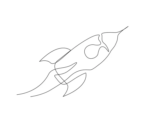 Nepřetržité Kreslení Rakety Jednou Čarou Vzlétnout Raketová Kosmická Loď Odpalovací — Stockový vektor
