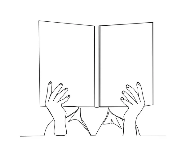 Ununterbrochene Einzeilige Zeichnung Des Handgehaltenen Buches Hand Hält Neuartige Zeilenkunst — Stockvektor